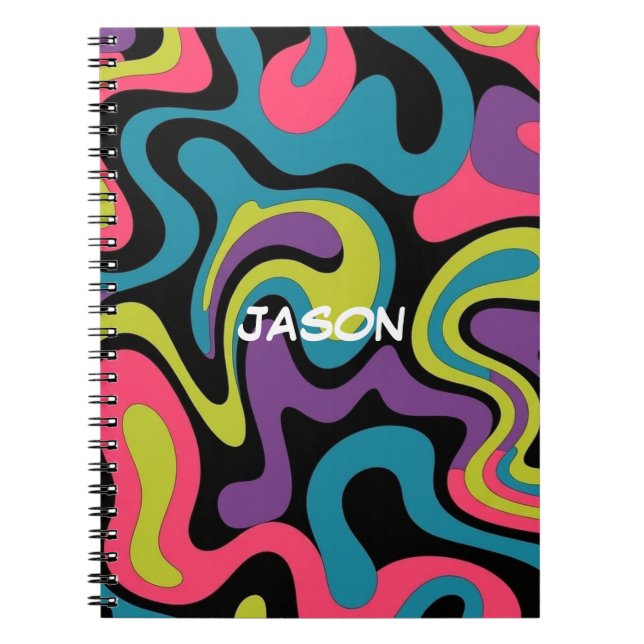 Personalised Neon Abstract Pattern — Retro Design Notebook (Front)