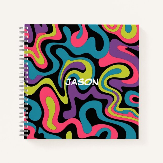 Personalised Neon Abstract Pattern — Retro Design Notebook (Front)
