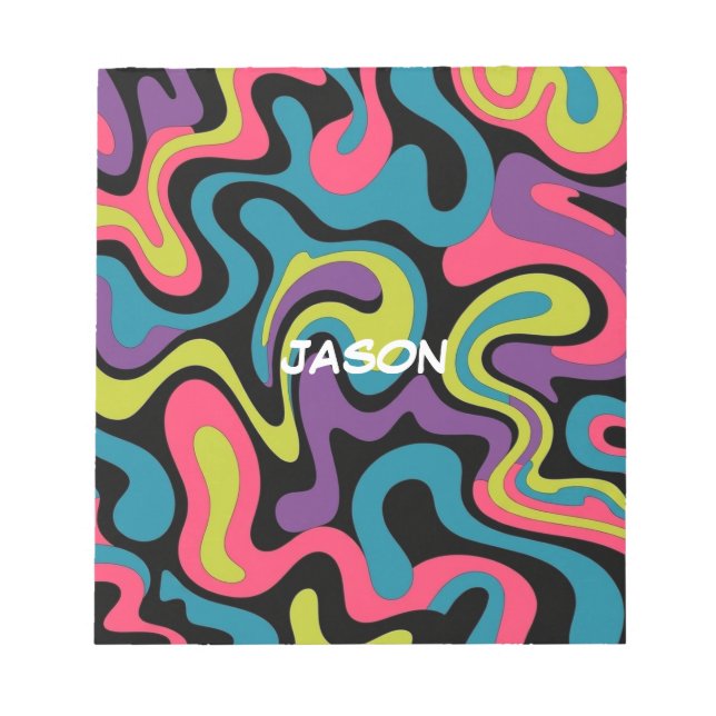 Personalised Neon Abstract Pattern — Retro Design Notepad (Front)