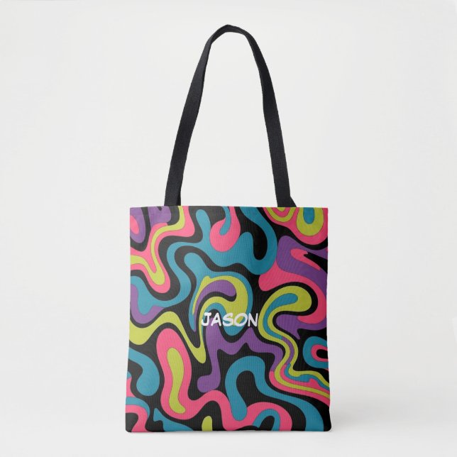 Personalised Neon Abstract Pattern — Retro Design Tote Bag (Front)