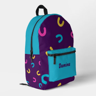 Personalised Neon/Azure Fun Pattern Printed Backpack