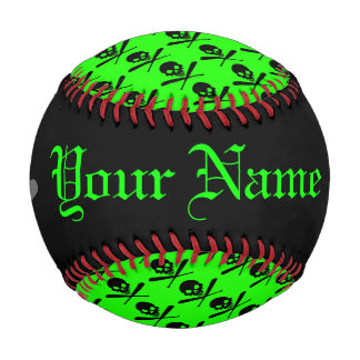 Personalised Neon Baseball Skull and Crossed Bats