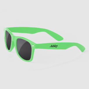 Personalised neon green dark lense sunglasses