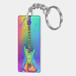Personalised Neon Guitar Music Lover Key Ring