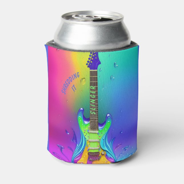 Personalised Neon Guitar, Psychedelic  Can Cooler (Can Back)