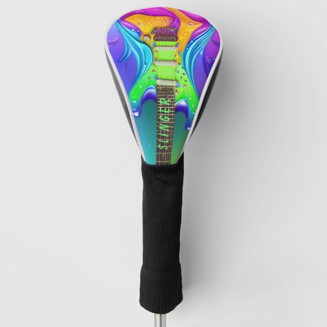 Personalised Neon Guitar Psychedelic Vintage Golf Head Cover (Front)