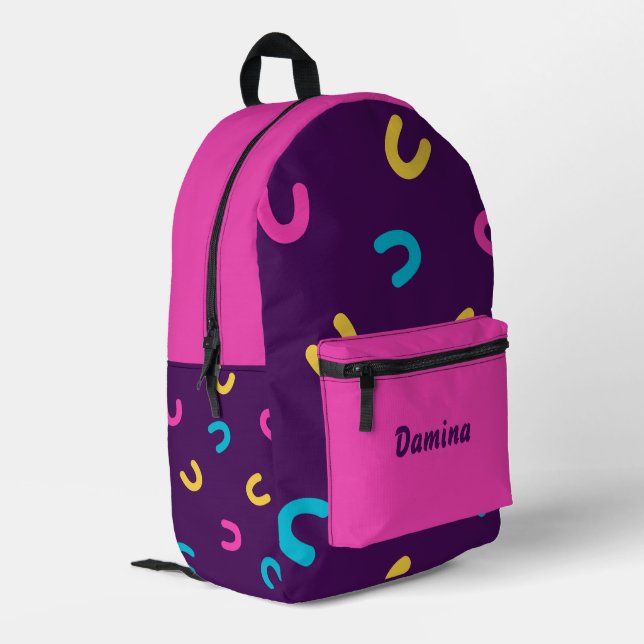 Personalised Neon/Magenta Fun Pattern Printed Backpack (Back Corner Left)
