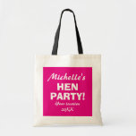 Personalised neon pink hen party night tote bags<br><div class="desc">Personalised neon pink hen party night tote bags for girls night out. Fun accessories for bachelorette,  ladies night,  bridal shower,  wedding party etc. Make one for bride to be and bride's crew,  bridesmaid,  maid of honour,  matron of honour etc.</div>
