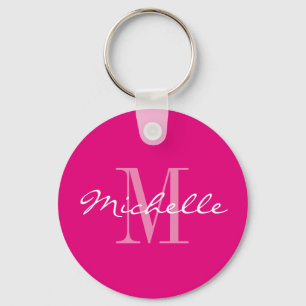 Personalised neon pink monogram button keychain