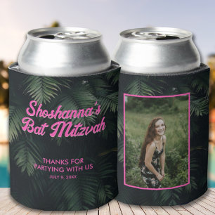 Personalised Neon Tropical Pink Photo Can Coolers