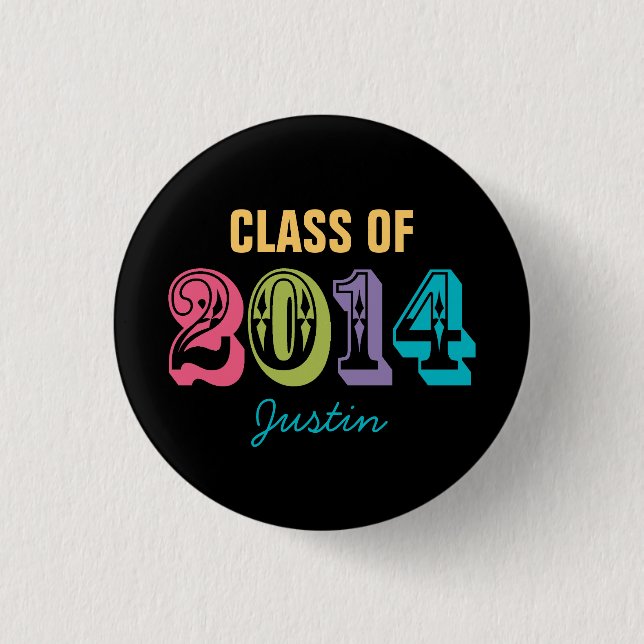 Personalised Neon Typography Class of 2014 3 Cm Round Badge (Front)