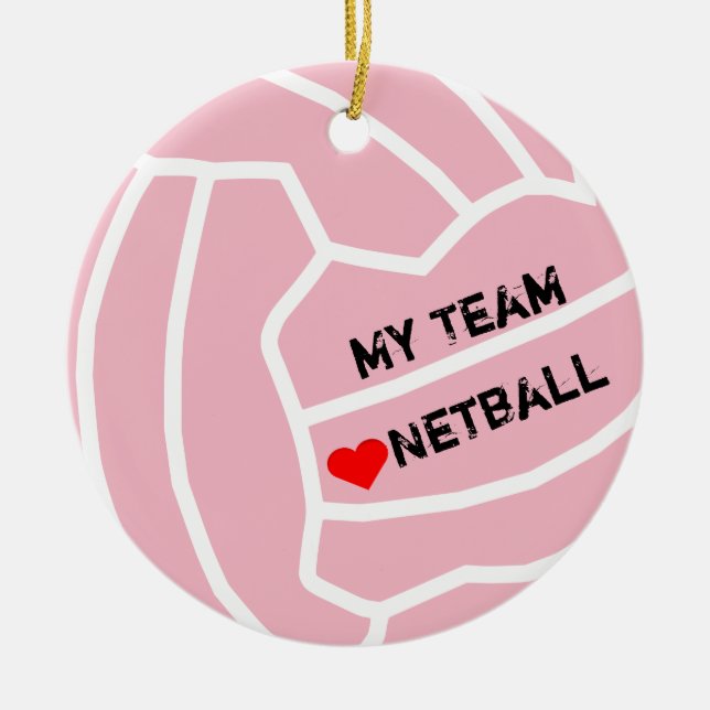 Personalised Netball Ball Theme Ceramic Tree Decoration (Front)