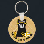 Personalised netball design netball player key ring<br><div class="desc">We can create this unique personalized netball design in any color combination or to resemble your team netball uniform, just contact us via the ask the designer link below PRIOR to purchase. Design features a netball uniform with fully customizable Name and netball position, it also features a color co-ordinating netball...</div>
