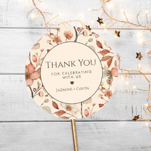 Personalised Neutral Beige Wildflower Thank You Classic Round Sticker