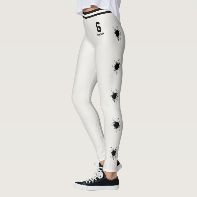 Personalised Neutral Black Pattern Splash Burst Leggings (Left)
