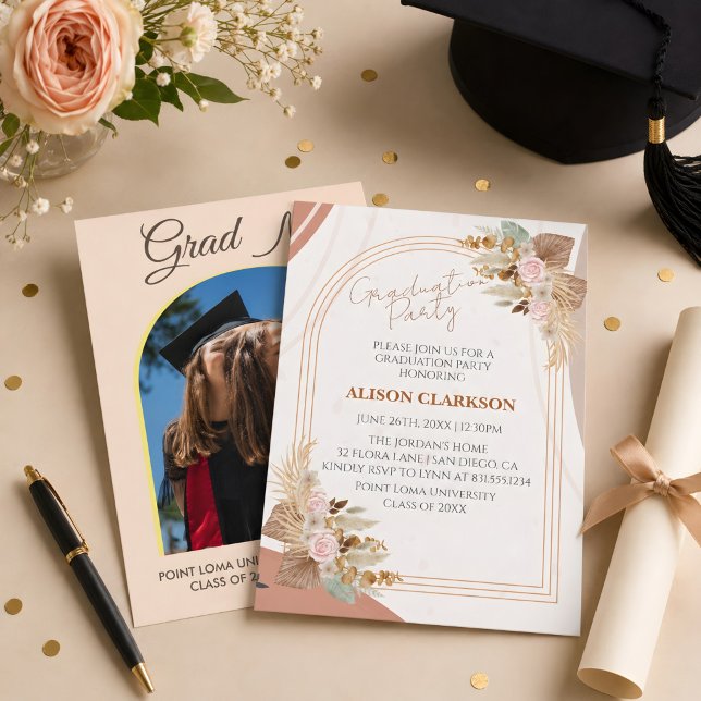 Personalised Neutral Boho Photo Graduation Party Invitation (Graduation party invitation 🎓)