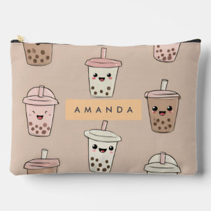 Personalised Neutral Cute Milky Bubble Tea Accessory Pouch