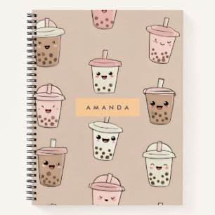 Personalised Neutral Cute Milky Bubble Tea Notebook