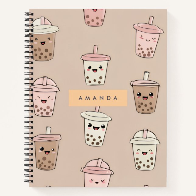 Personalised Neutral Cute Milky Bubble Tea Notebook (Front)