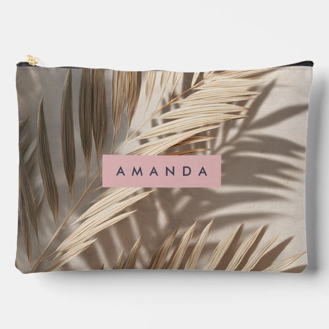 Personalised Neutral Palm Shadows Tropical Accessory Pouch (Front)