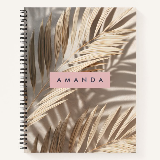Personalised Neutral Palm Shadows Tropical Notebook (Front)
