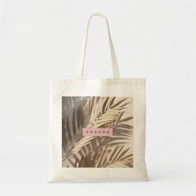 Personalised Neutral Palm Shadows Tropical Tote Bag (Front)