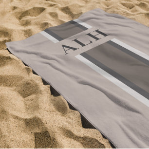 Personalised Neutral Stripe Custom Initials Modern Beach Towel