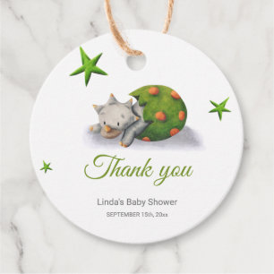 Personalised Neutral Triceratops Dinosaur Party Favour Tags