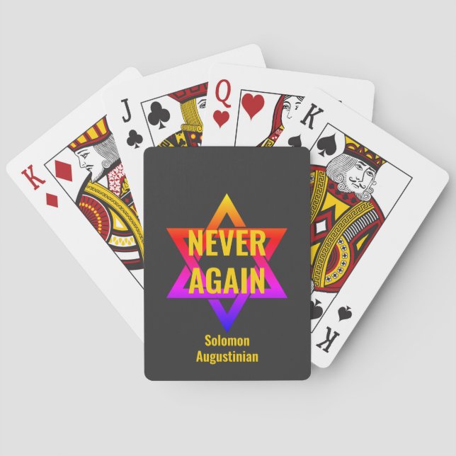 Personalised NEVER AGAIN Holocaust YOM HASHOAH Playing Cards (Back)