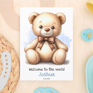 Personalised New Baby Blue Teddy Bear Card 