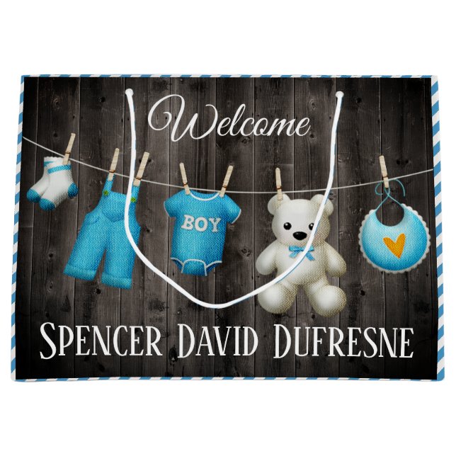 Personalised New Baby Boy Large Gift Bag (Front)