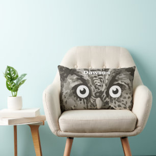 Personalised New Baby Boy's Room Cute Owl Lumbar Cushion