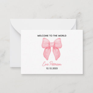 Personalised  New Baby Card, Bow baby girl, New  Card