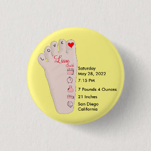Personalised New Baby Gift Birth Stats Details 3 Cm Round Badge