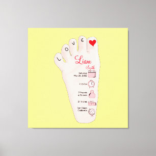 Personalised New Baby Gift Birth Stats Details Canvas Print