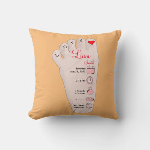 Personalised New Baby Gift Birth Stats Details Cushion
