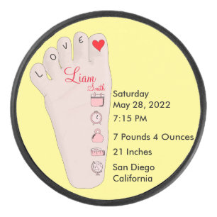 Personalised New Baby Gift Birth Stats Details  Hockey Puck