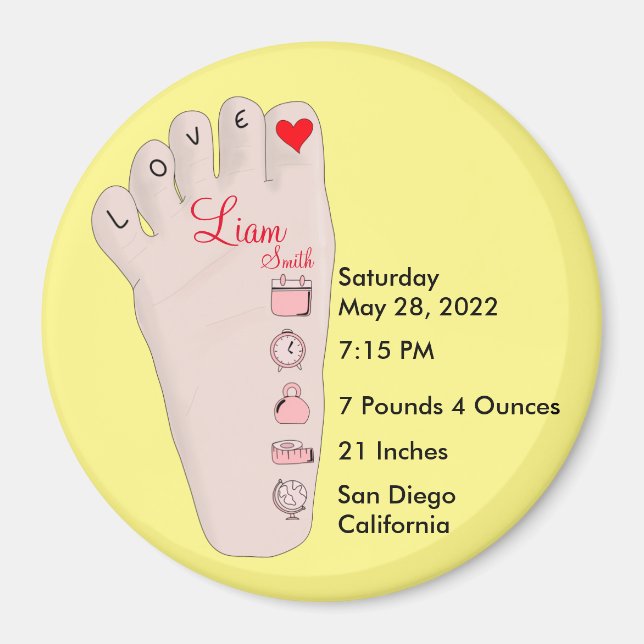 Personalised New Baby Gift Birth Stats Details Magnet (Front)