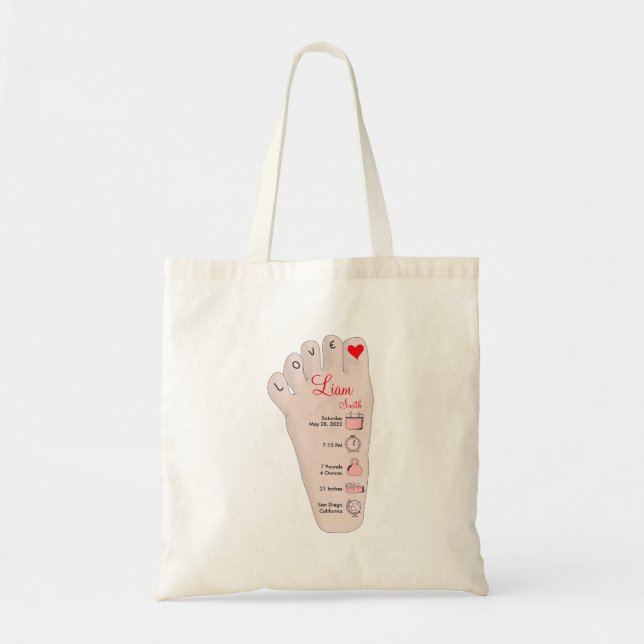 Personalised New Baby Gift Birth Stats Details Tote Bag (Front)