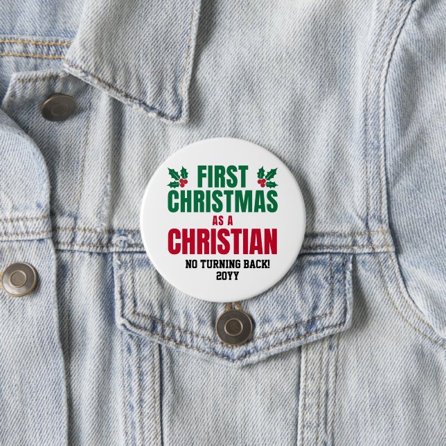 Personalised NEW CHRISTIAN FIRST CHRISTMAS 7.5 Cm Round Badge (In Situ)