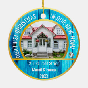 personalised new home christmas 2021 with 2 photo ceramic tree decoration