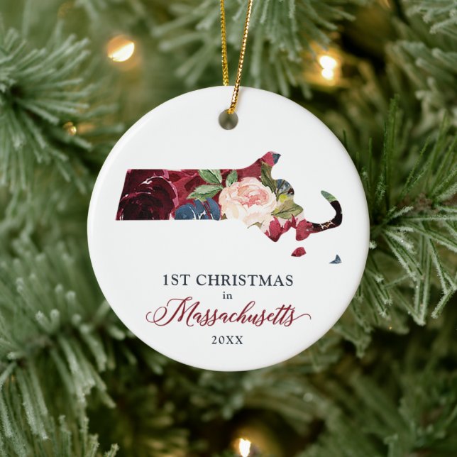 Personalised New Home Christmas in Massachusetts Ceramic Tree Decoration (Tree)