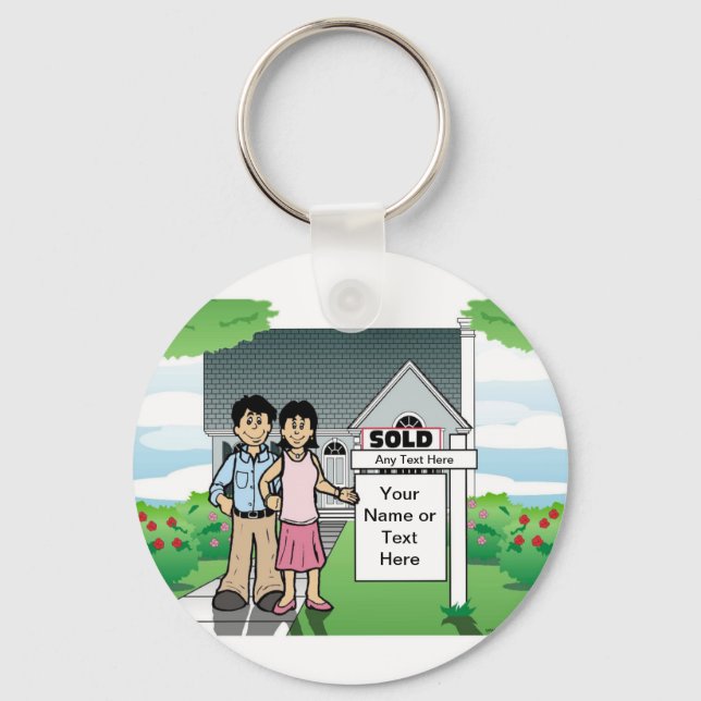 Personalised New Home - Couple Cartoon Key Ring (Front)