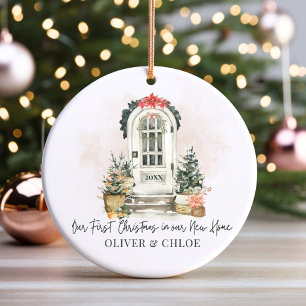 Personalised New Home First Christmas Watercolor Ceramic Tree Decoration