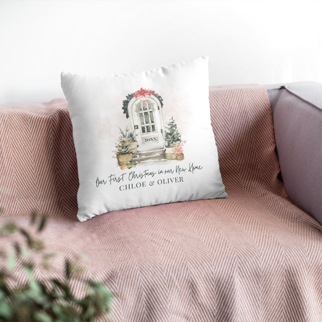 Personalised New Home First Christmas Watercolor Cushion (Creator Uploaded)