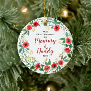Personalised New Mummy & Daddy Christmas Ceramic Tree Decoration