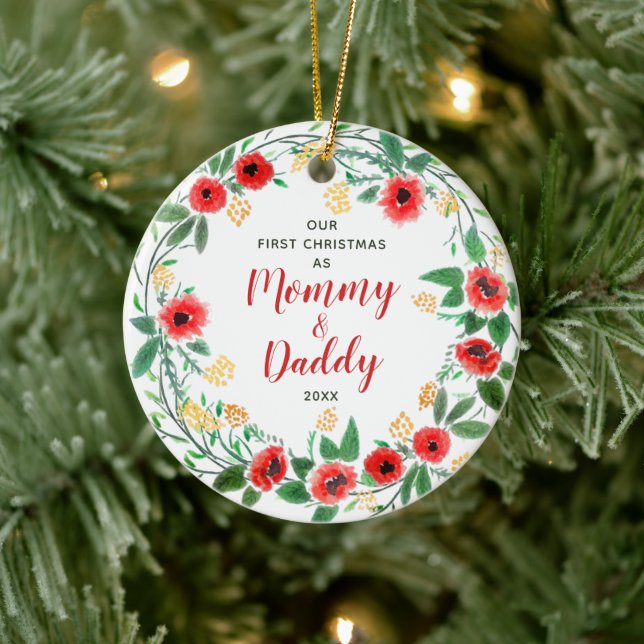 Personalised New Mummy & Daddy Christmas Ceramic Tree Decoration (Tree)
