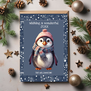 personalised new year cute penguin Holiday Card