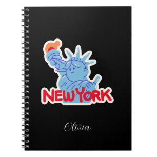 Personalised New York Notebook with Cute Statue