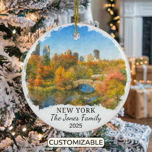 Personalised New York Ornament, Central Park Ceramic Tree Decoration